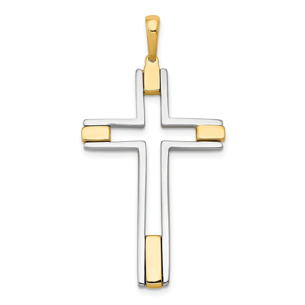 14k Two-Tone Gold Latin Cross Pendant, Minimalist Religious Charm for Men and Women
