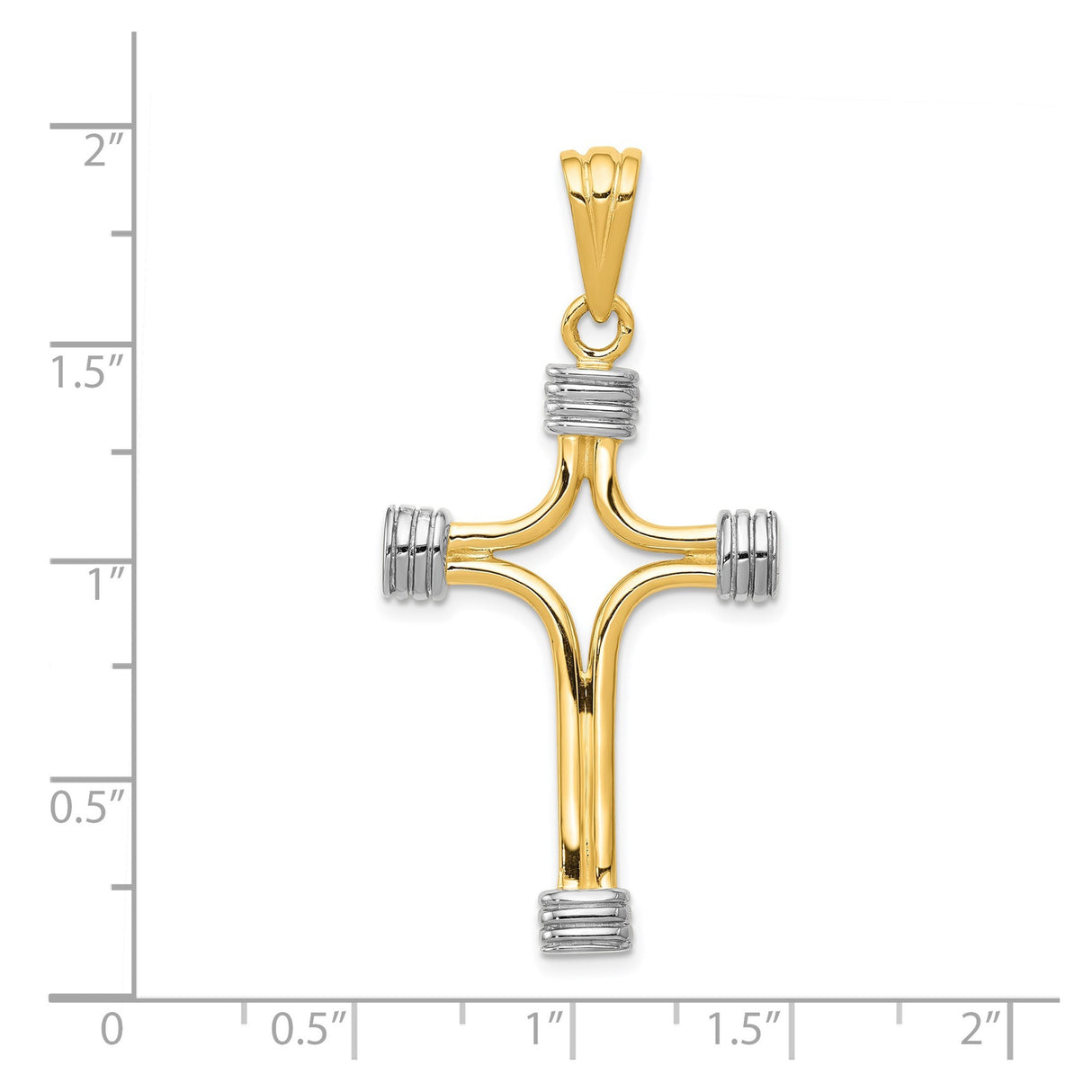 14k Multi-Tone Gold Latin Cross Pendant with Rhodium-Tipped Ends, Mirror Polished Finish