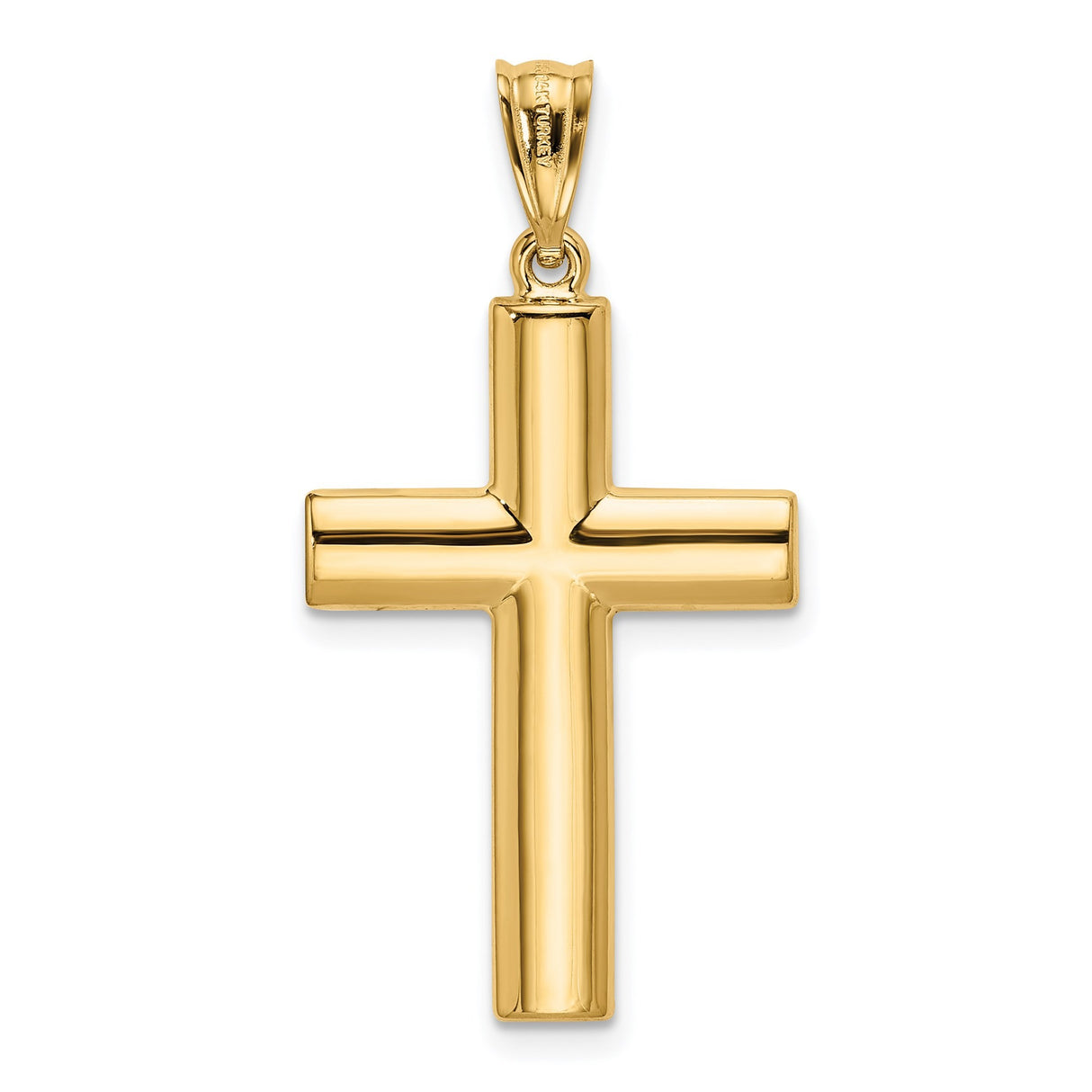 14k Yellow Gold Latin Cross Pendant with Mirror Finish and Beveled Edges Religious Charm