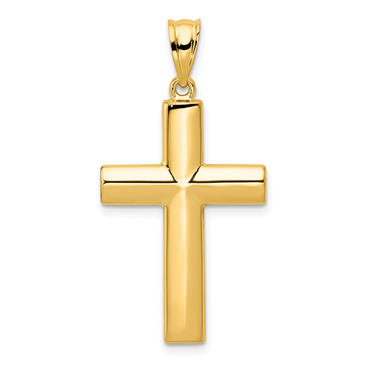 14k Yellow Gold Latin Cross Pendant with Mirror Finish and Beveled Edges Religious Charm