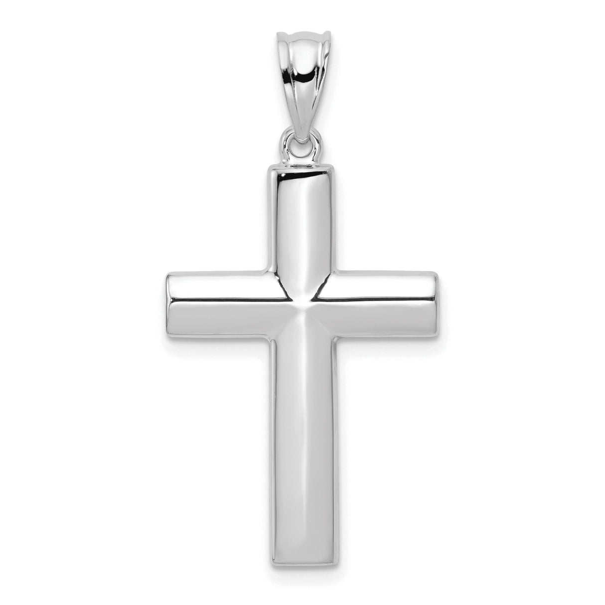 14k White Gold Cross Pendant, Hollow Polished Design, Modern Religious Jewelry for Men and Women