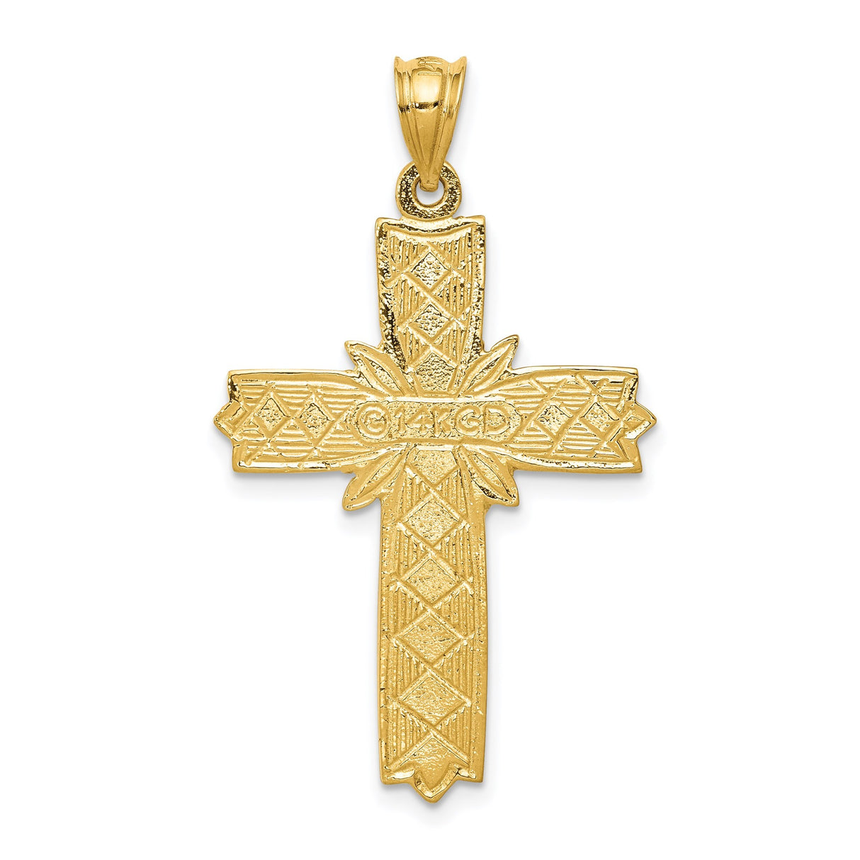 14k Yellow Gold Fleur De Lis Cross Pendant with Black Enamel for Men and Women