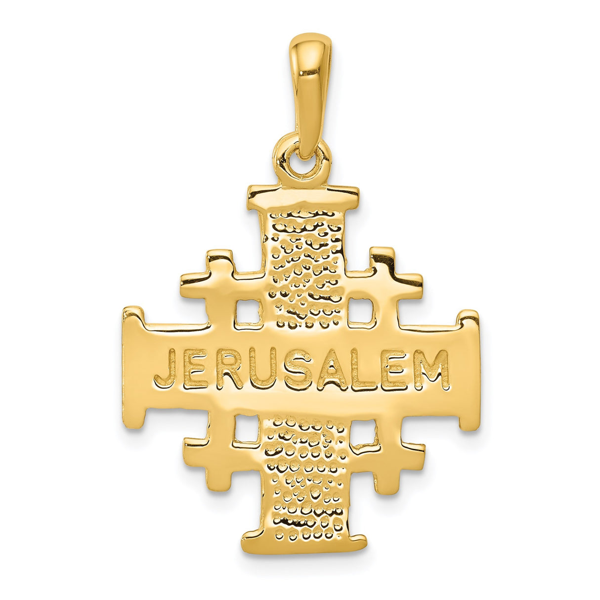 14k Yellow Gold Cross Pendant with Squared Layered Design and High Polish Finish