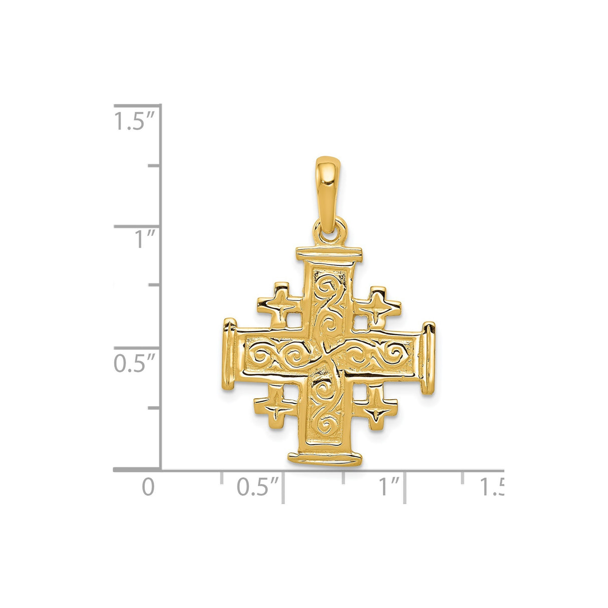 14k Yellow Gold Cross Pendant with Squared Layered Design and High Polish Finish