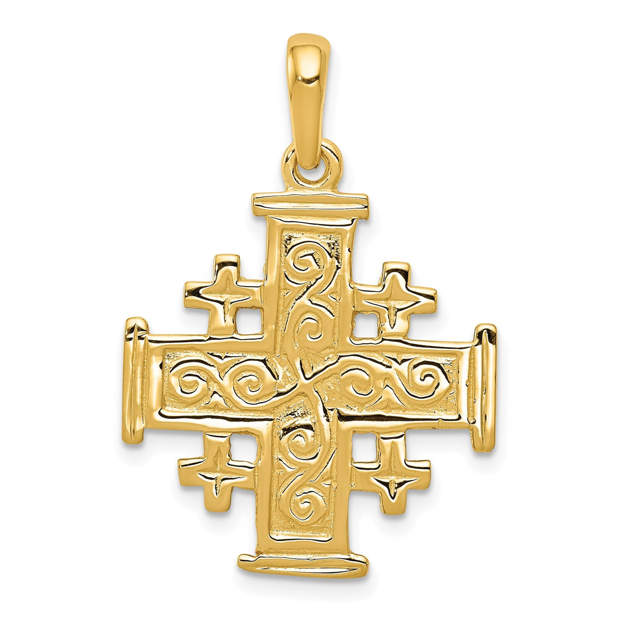 14k Yellow Gold Cross Pendant with Squared Layered Design and High Polish Finish