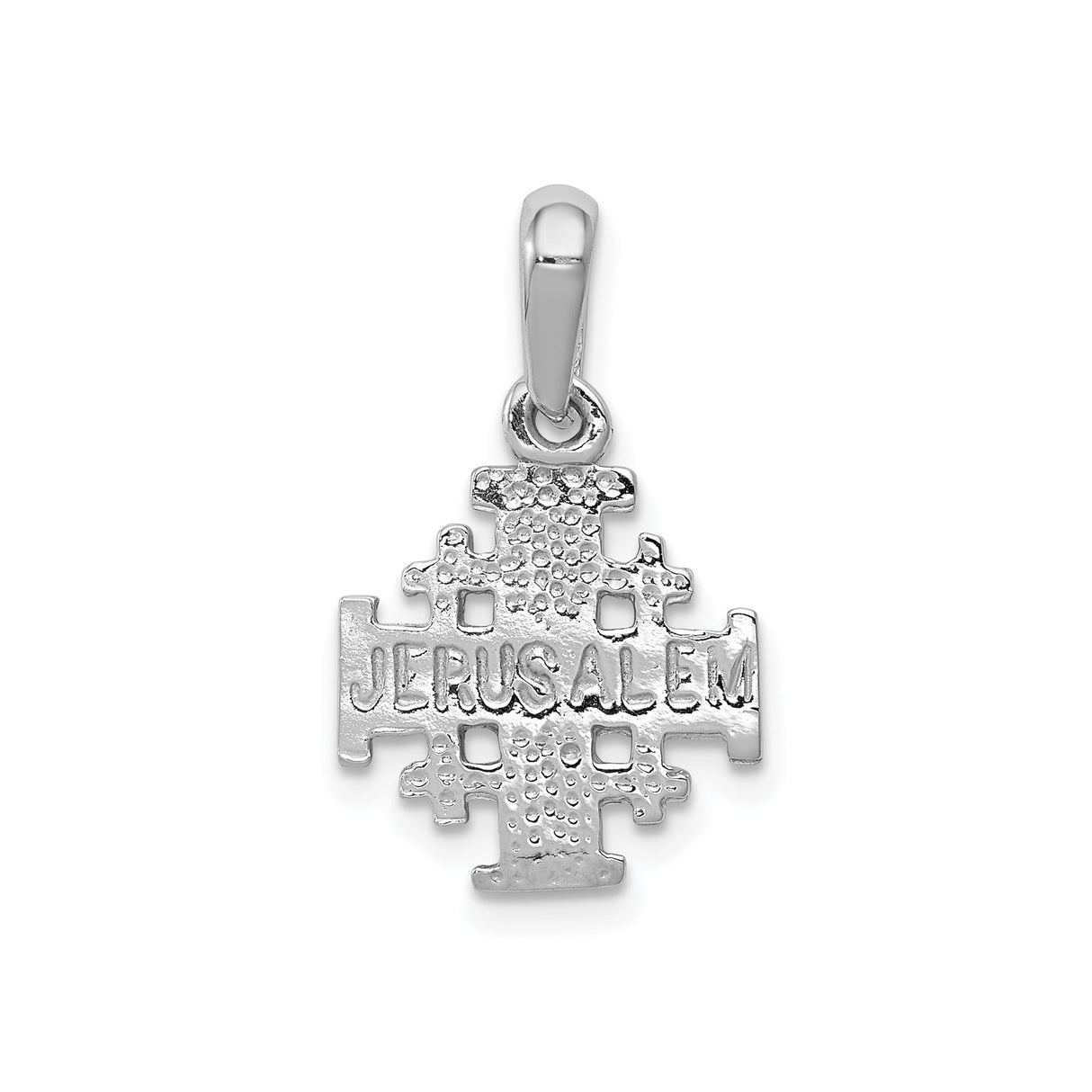 14k White Gold Jerusalem Cross Pendant, Textured Christian Symbol for Men and Women