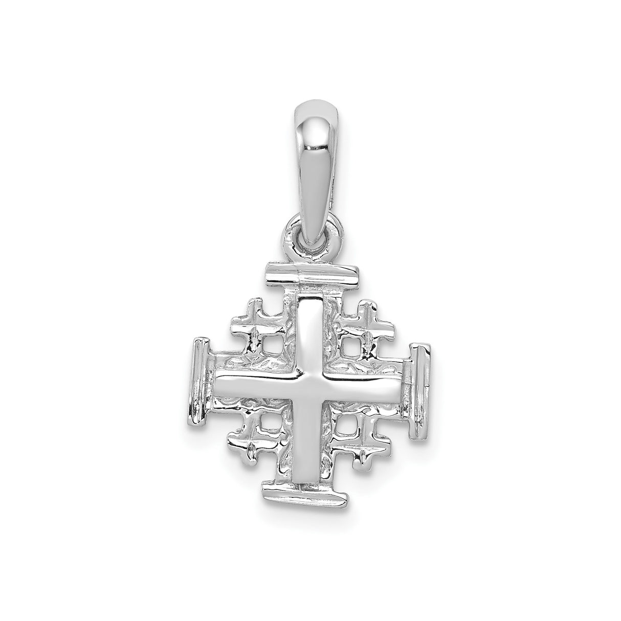 14k White Gold Jerusalem Cross Pendant, Textured Christian Symbol for Men and Women