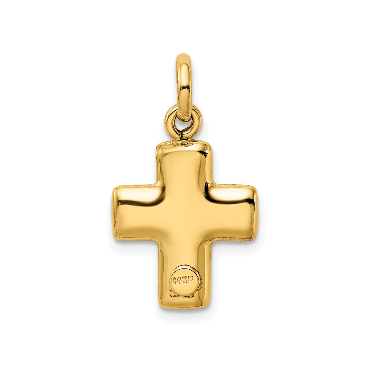 14k Yellow Gold Cross Pendant with Smooth Contoured Shape and High Gloss Finish