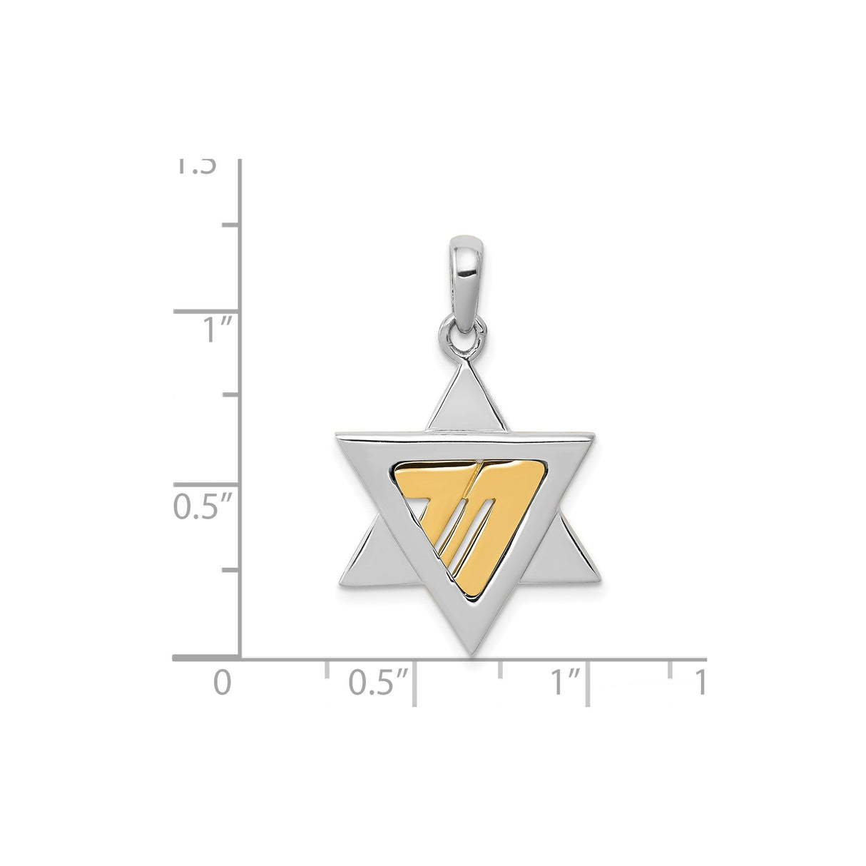 14k Two-Tone Gold Star of David Pendant with Chai Symbol, Jewish Faith Charm