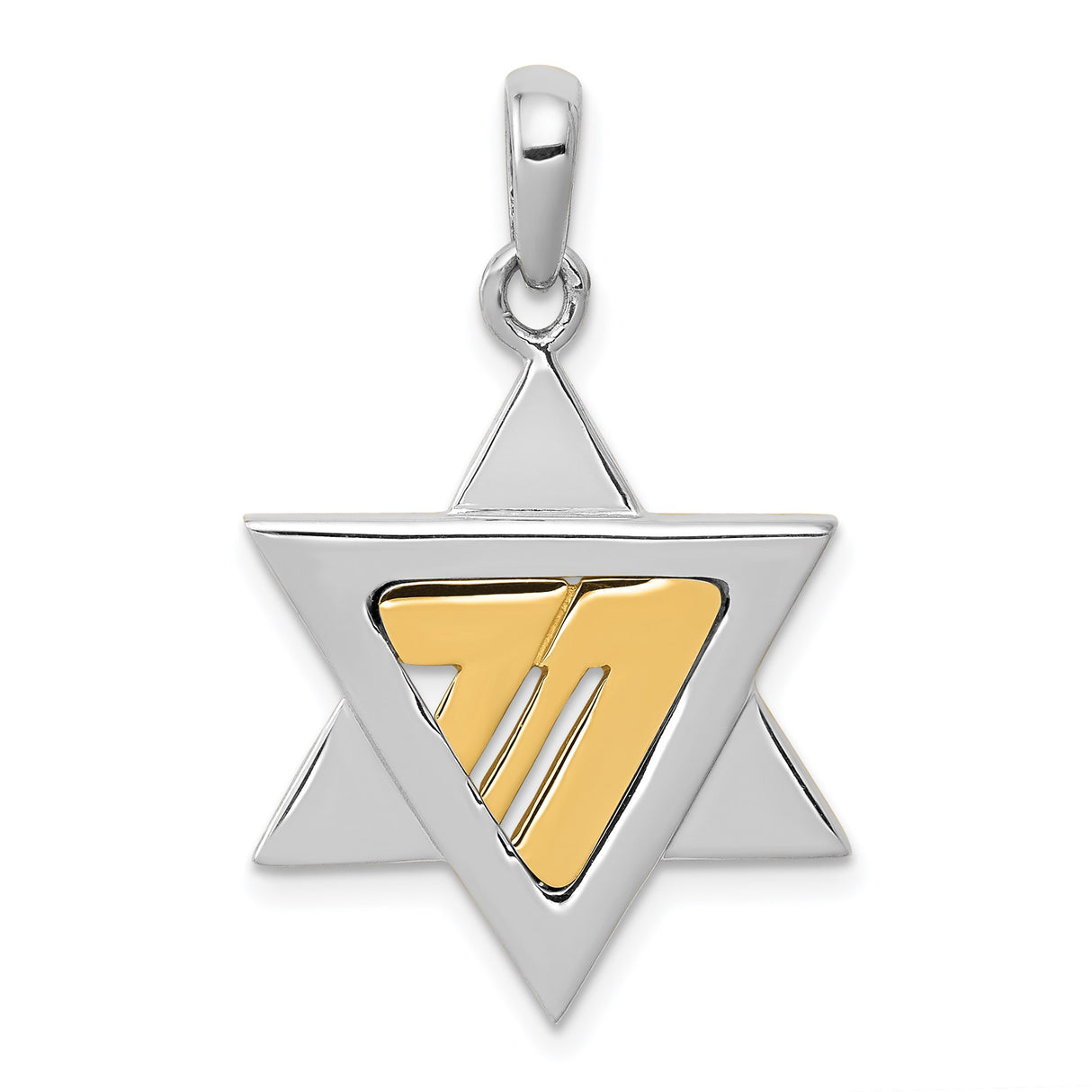 14k Two-Tone Gold Star of David Pendant with Chai Symbol, Jewish Faith Charm
