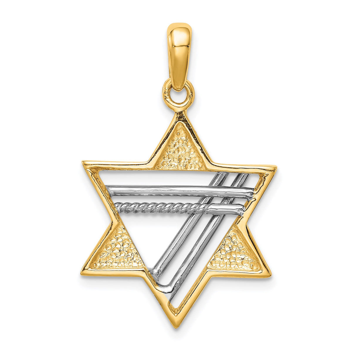 14k Two-Tone Gold Star of David Pendant with Textured White Gold Detail, Unisex Judaica Charm