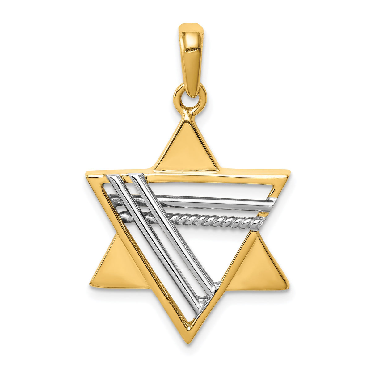 14k Two-Tone Gold Star of David Pendant with Textured White Gold Detail, Unisex Judaica Charm