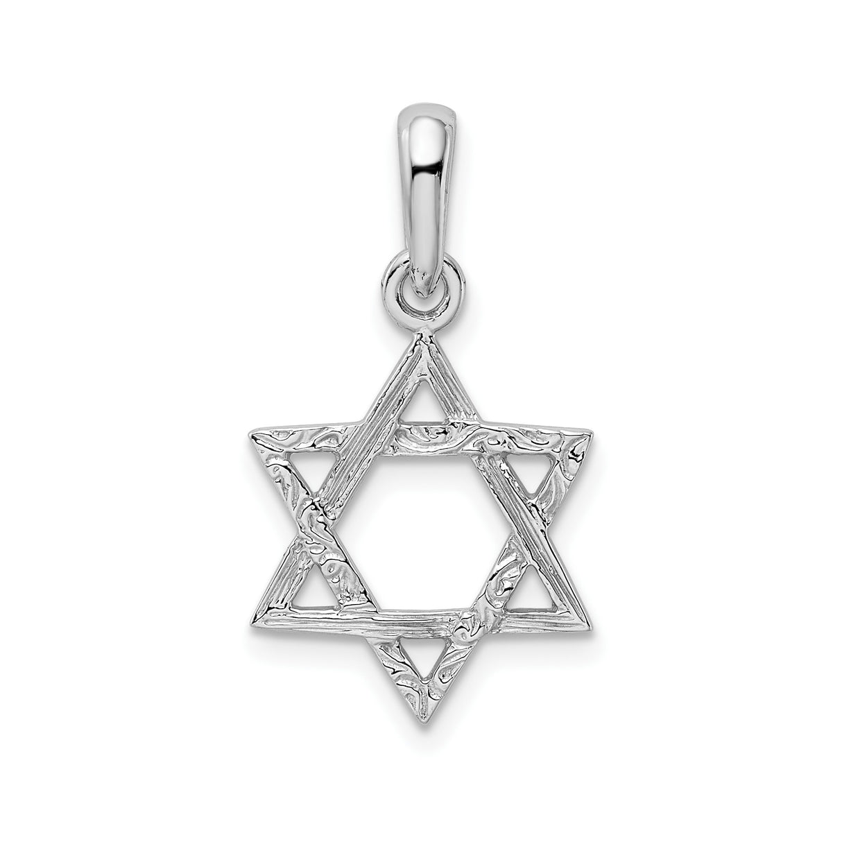 14k White Gold Star of David Pendant, Textured Jewish Symbol, Unisex Religious Charm