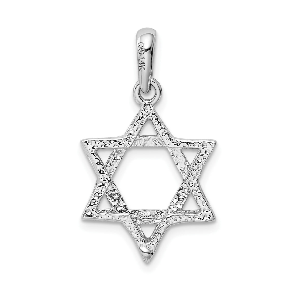 14k White Gold Star of David Pendant, Textured Jewish Symbol Jewelry