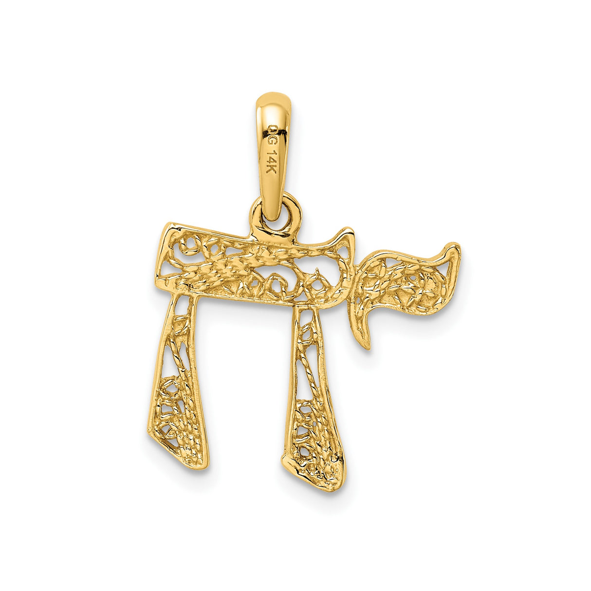 14k Yellow Gold Chai Pendant with Filigree Design, Jewish Symbol of Life, Unisex Charm