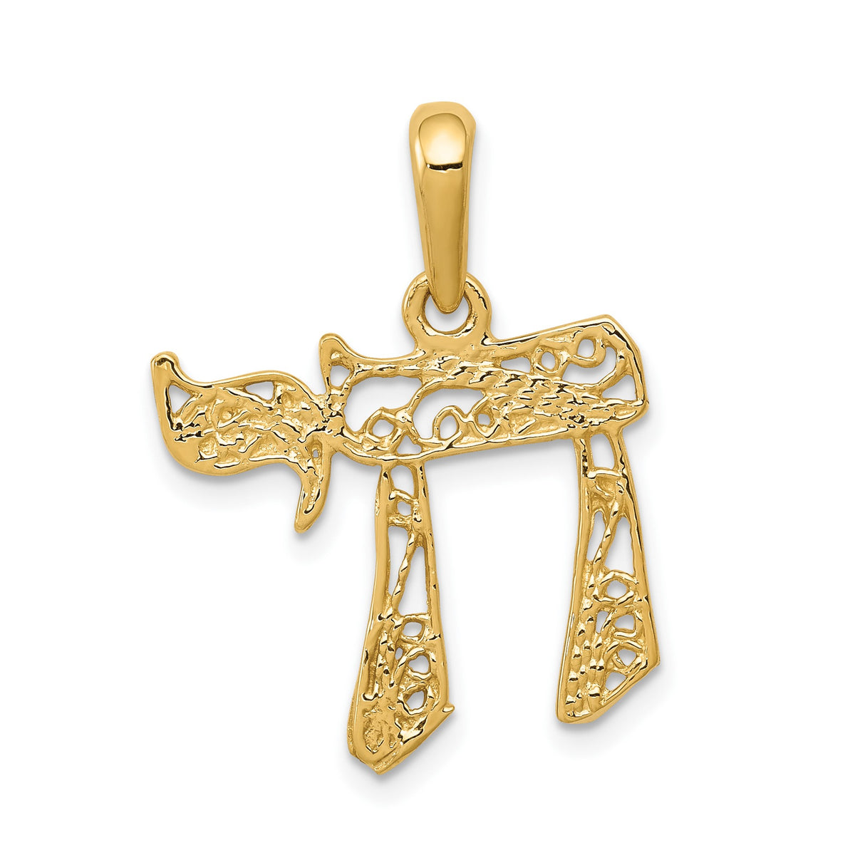 14k Yellow Gold Chai Pendant with Filigree Design, Jewish Symbol of Life, Unisex Charm