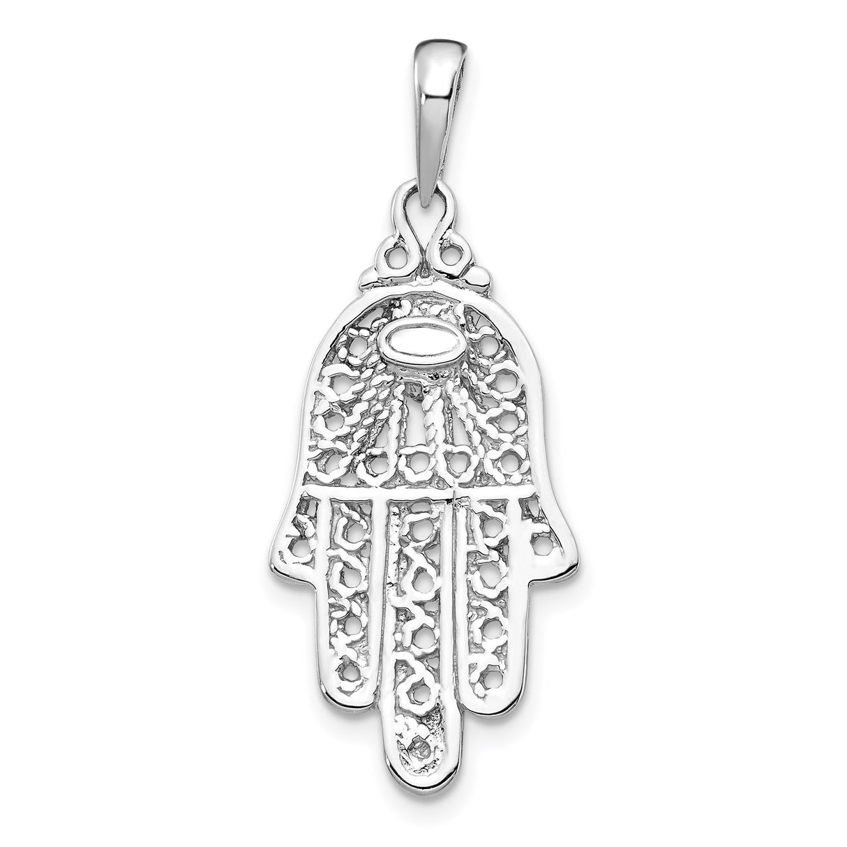 14k White Gold Hamsa Pendant with Turquoise, Filigree Design, Spiritual Protection Charm