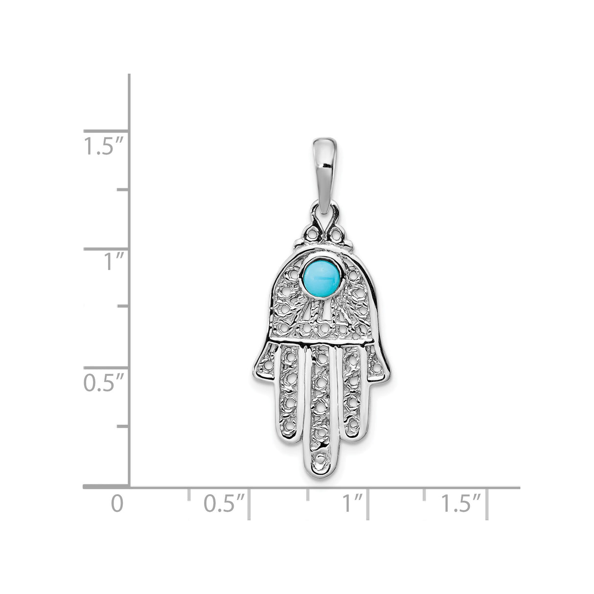 14k White Gold Hamsa Pendant with Turquoise, Filigree Design, Spiritual Protection Charm