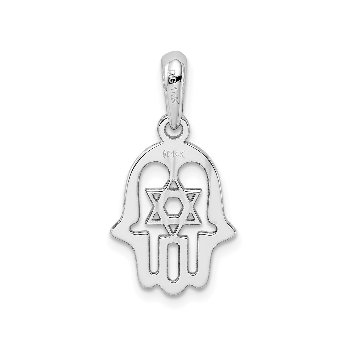 14k White Gold Hamsa Pendant with Star of David, Jewish Spiritual Charm for Women or Unisex Wear