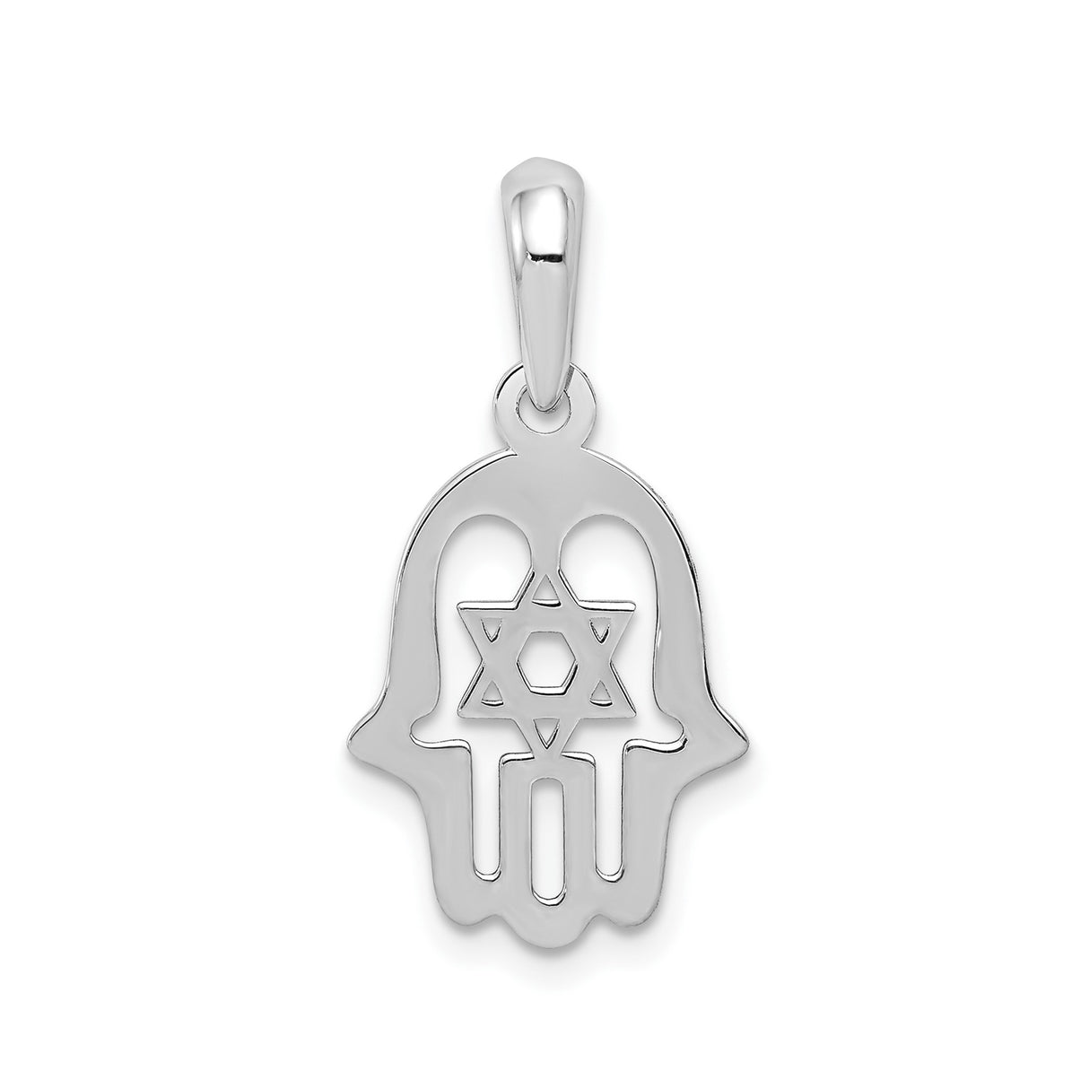 14k White Gold Hamsa Pendant with Star of David, Jewish Spiritual Charm for Women or Unisex Wear