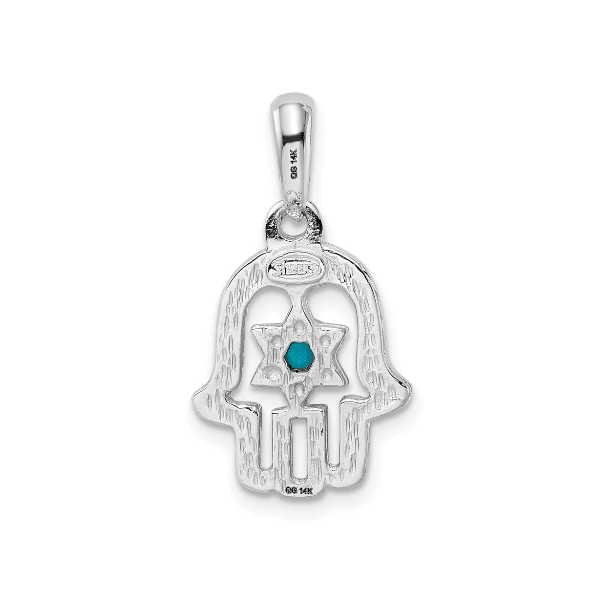 14k White Gold Hamsa Pendant with Turquoise in Star of David, Jewish Religious Symbol