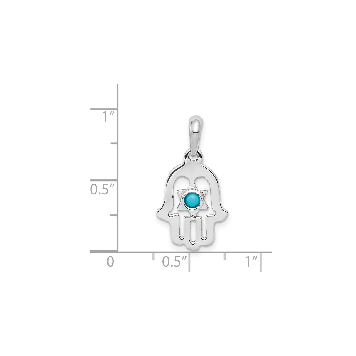 14k White Gold Hamsa Pendant with Turquoise in Star of David, Jewish Religious Symbol
