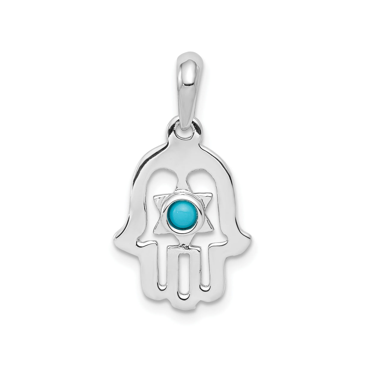 14k White Gold Hamsa Pendant with Turquoise in Star of David, Jewish Religious Symbol