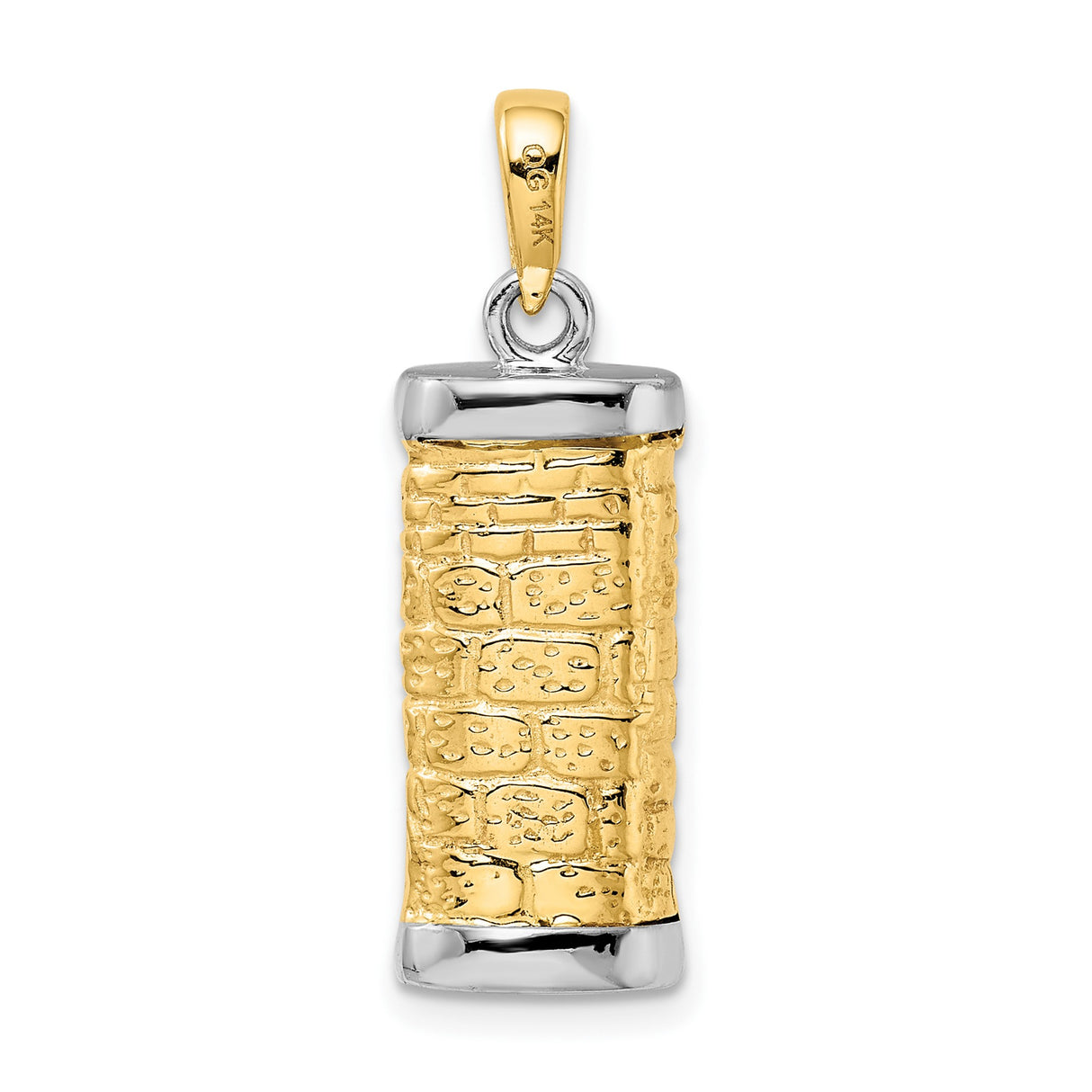 14k Two-Tone Gold Mezuzah Pendant with Hebrew Shin Symbol, Jewish Religious Amulet