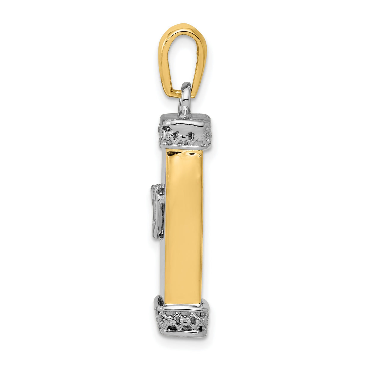 14k Two-Tone Gold Mezuzah Pendant with Hebrew Shin Symbol, Satin Finish Religious Charm