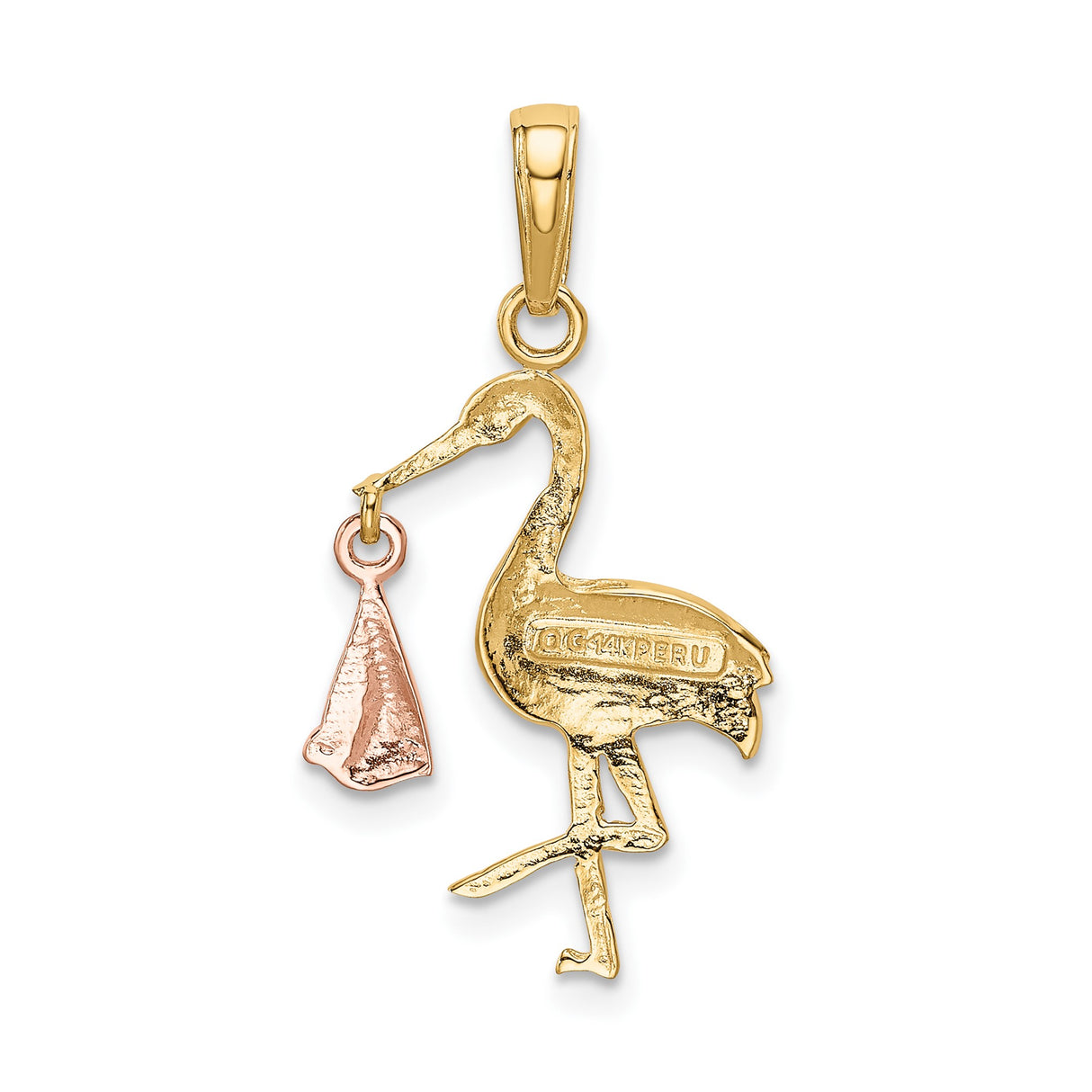 14k Two-Tone Gold Stork Pendant Featuring Baby Bundle, Motherhood and Faith-Themed Jewelry