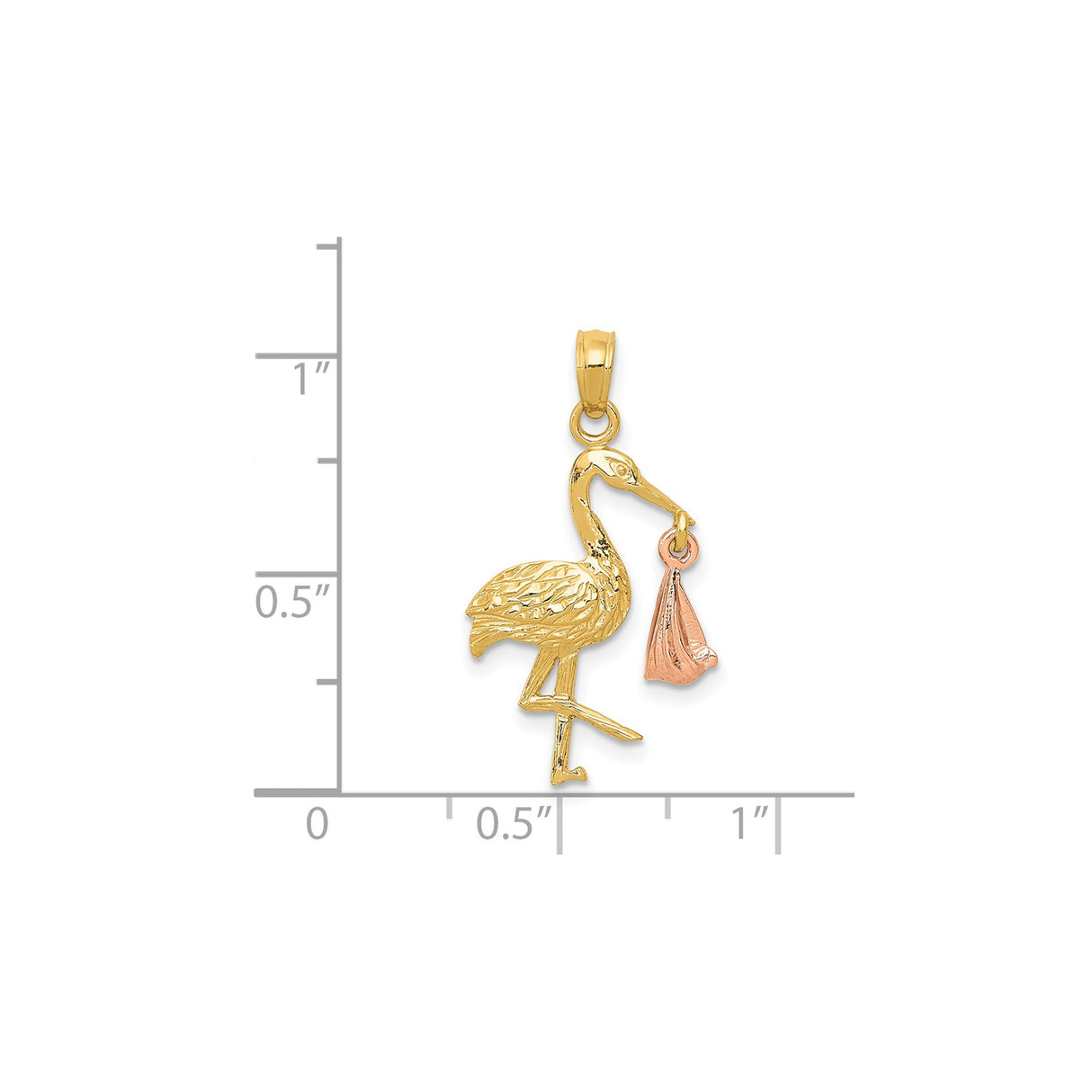 14k Two-Tone Gold Stork Pendant Featuring Baby Bundle, Motherhood and Faith-Themed Jewelry