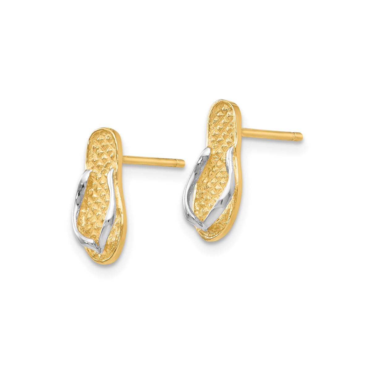 14k Yellow Gold Flip-Flop Stud Earrings, Two-Tone Sandal Design, Beach Style Jewelry for Women