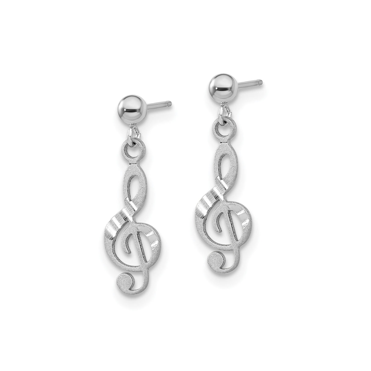 14k White Gold Treble Clef Dangle Earrings, Musical Note Charm Jewelry for Women