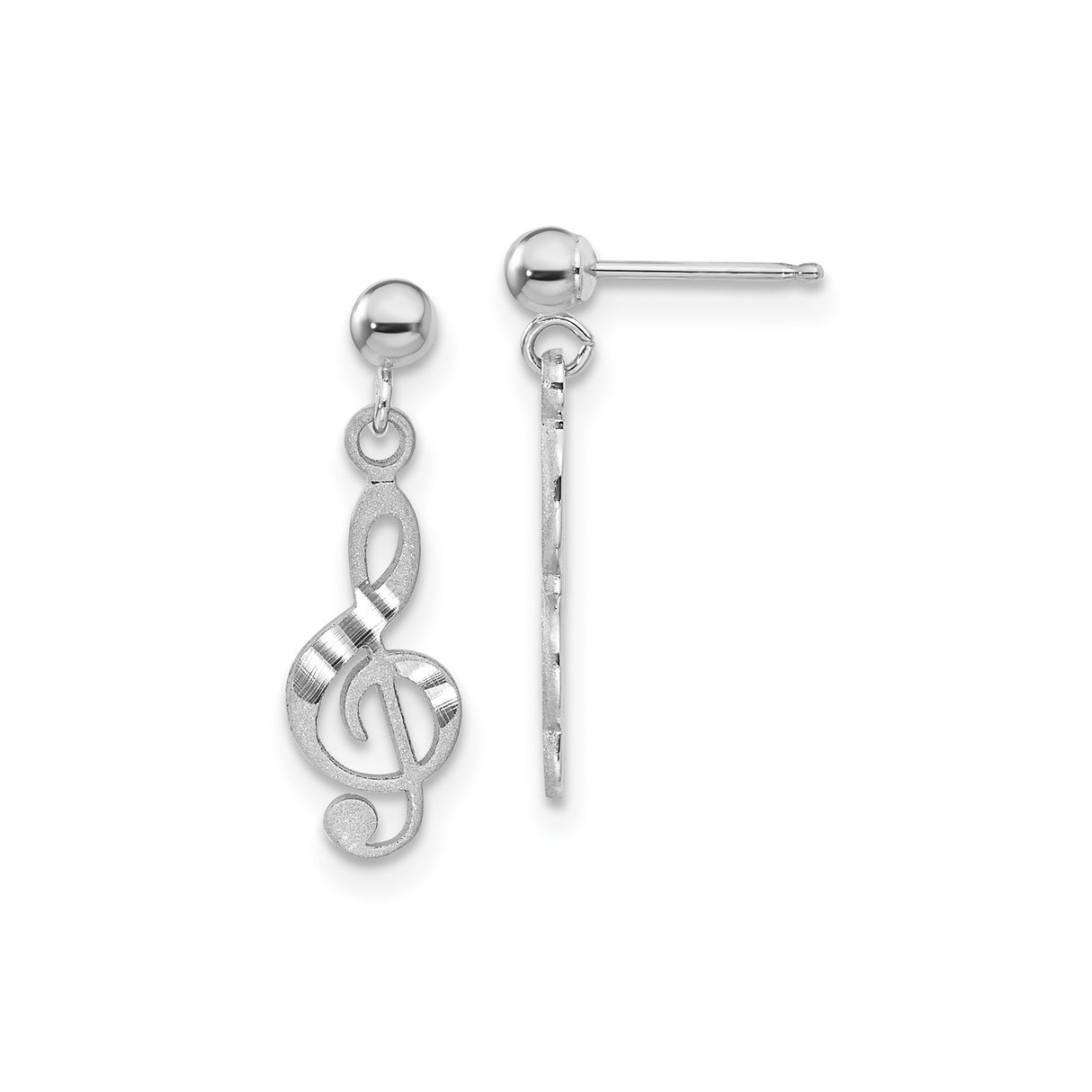 14k White Gold Treble Clef Dangle Earrings, Musical Note Charm Jewelry for Women