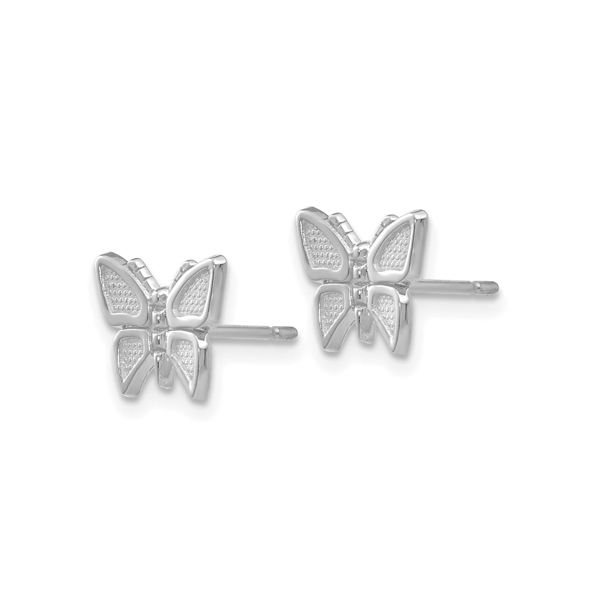 14k White Gold Butterfly Stud Earrings with Textured and Polished Wings