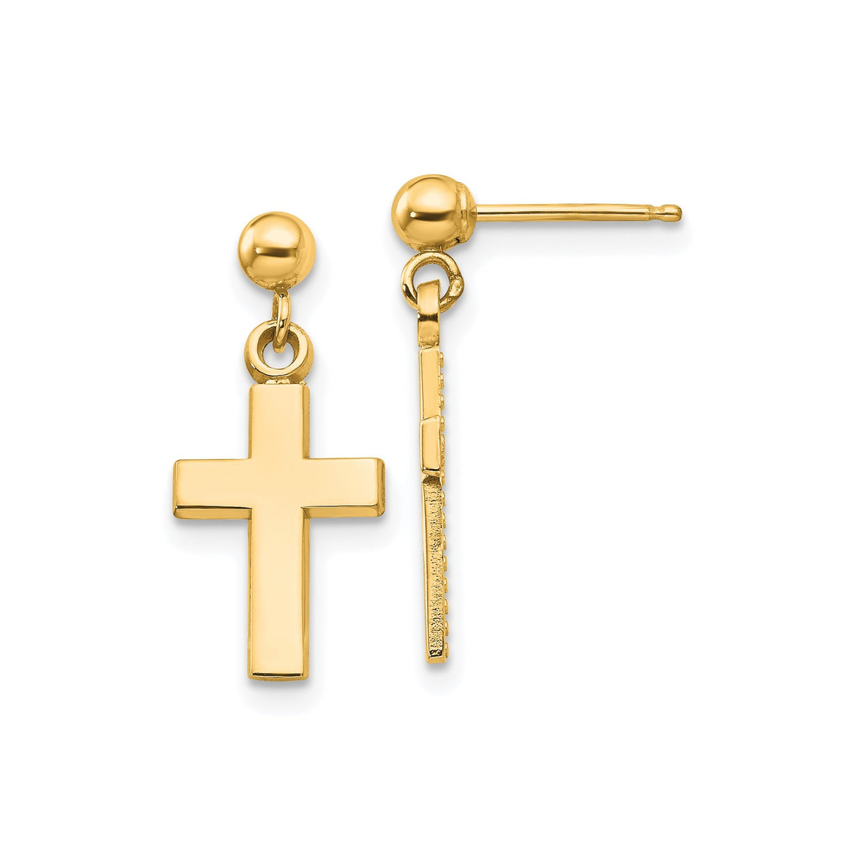 14k Yellow Gold Cross Pendant with Polished Mirror Gloss Finish, Minimalist Faith Jewelry