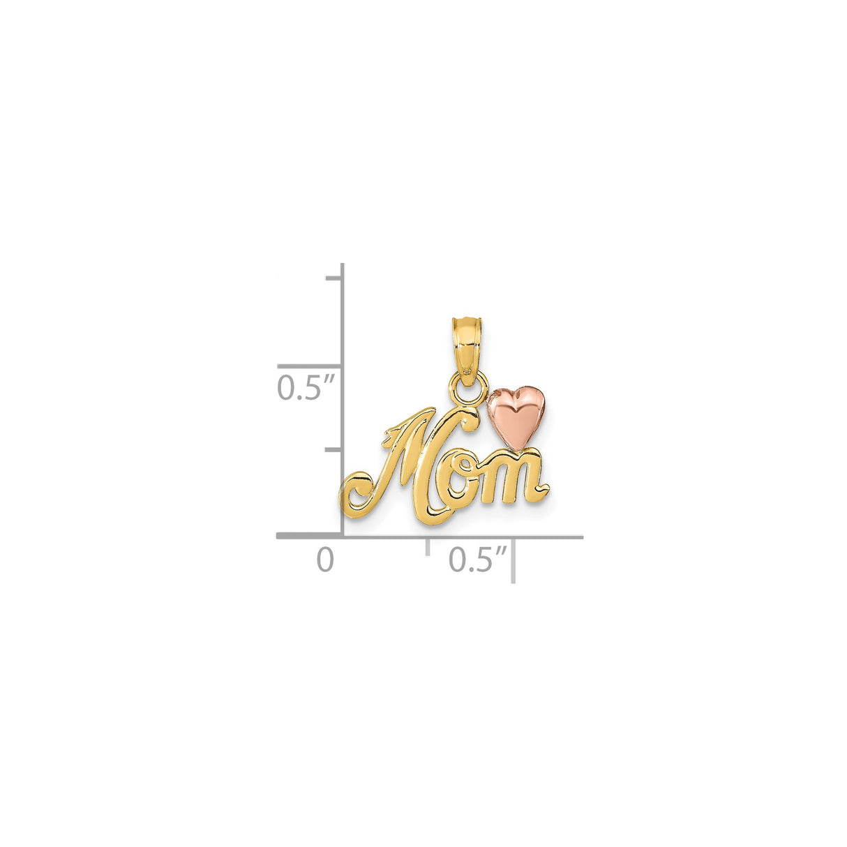 14k Two-Tone Gold Mom Pendant with Rose Gold Heart Accent, Heart Design Charm