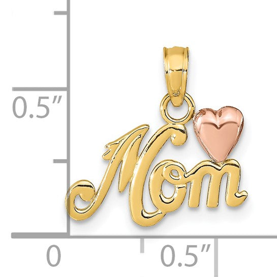 14k Two-Tone Gold Mom Pendant with Rose Gold Heart Accent, Heart Design Charm