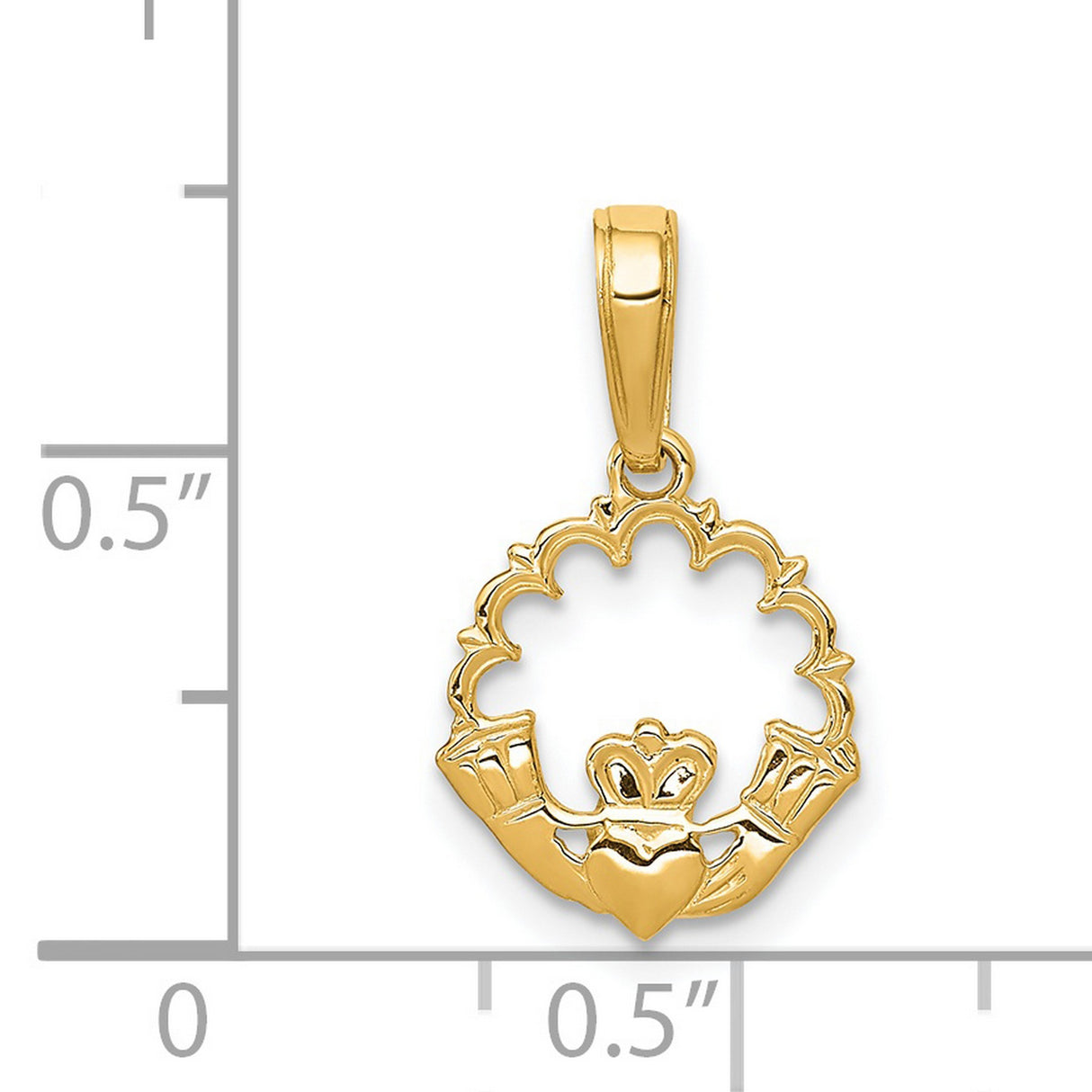 14k Yellow Gold Claddagh Pendant with Heart, Crown, and Hands Symbol, Celtic Irish Jewelry
