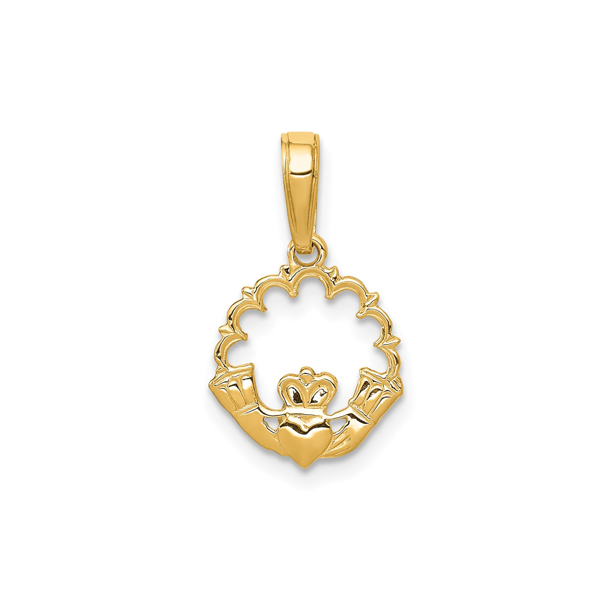14k Yellow Gold Claddagh Pendant with Heart, Crown, and Hands Symbol, Celtic Irish Jewelry
