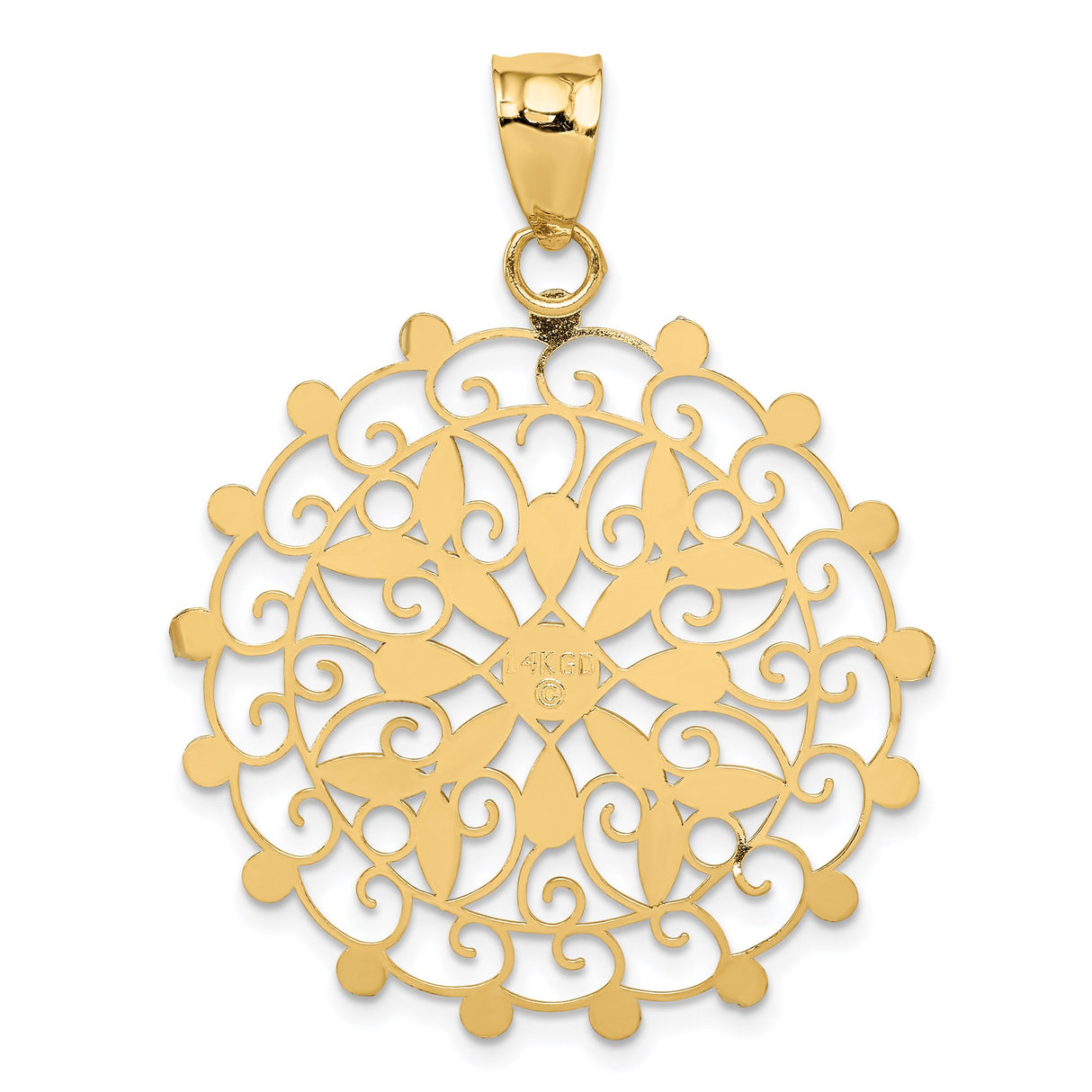 14k Multi-Tone Gold Mandala Pendant with Diamond Cut Filigree and Rhodium Accents