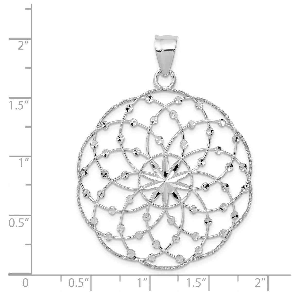 14k White Gold Mandala Pendant with Starburst Center, Geometric Floral Design