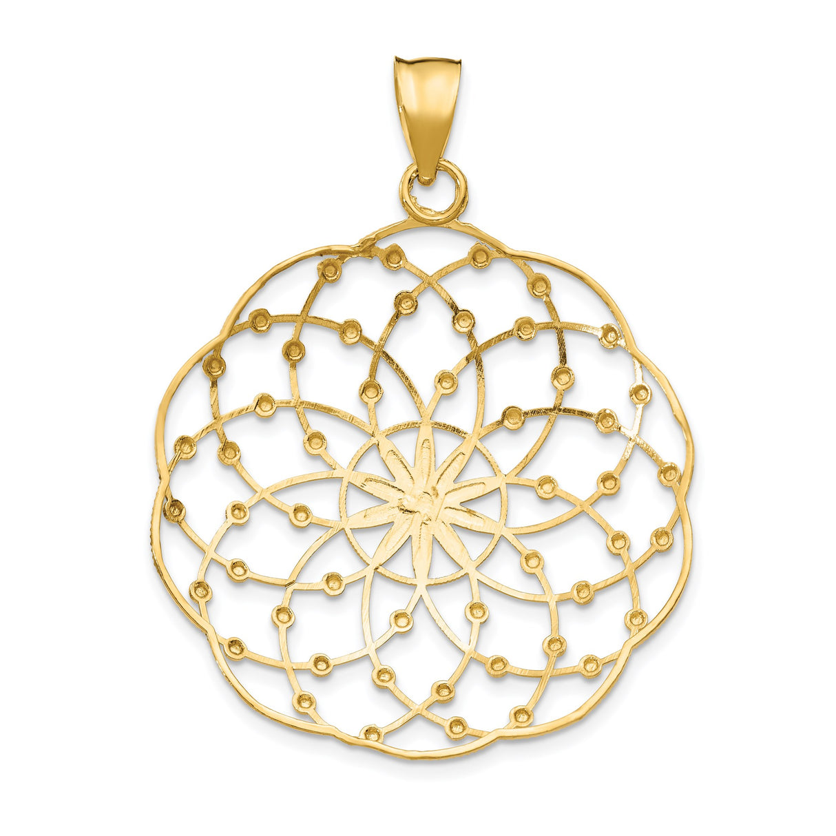 14k Multi-Tone Gold Mandala Pendant with Floral Starburst Design for Women