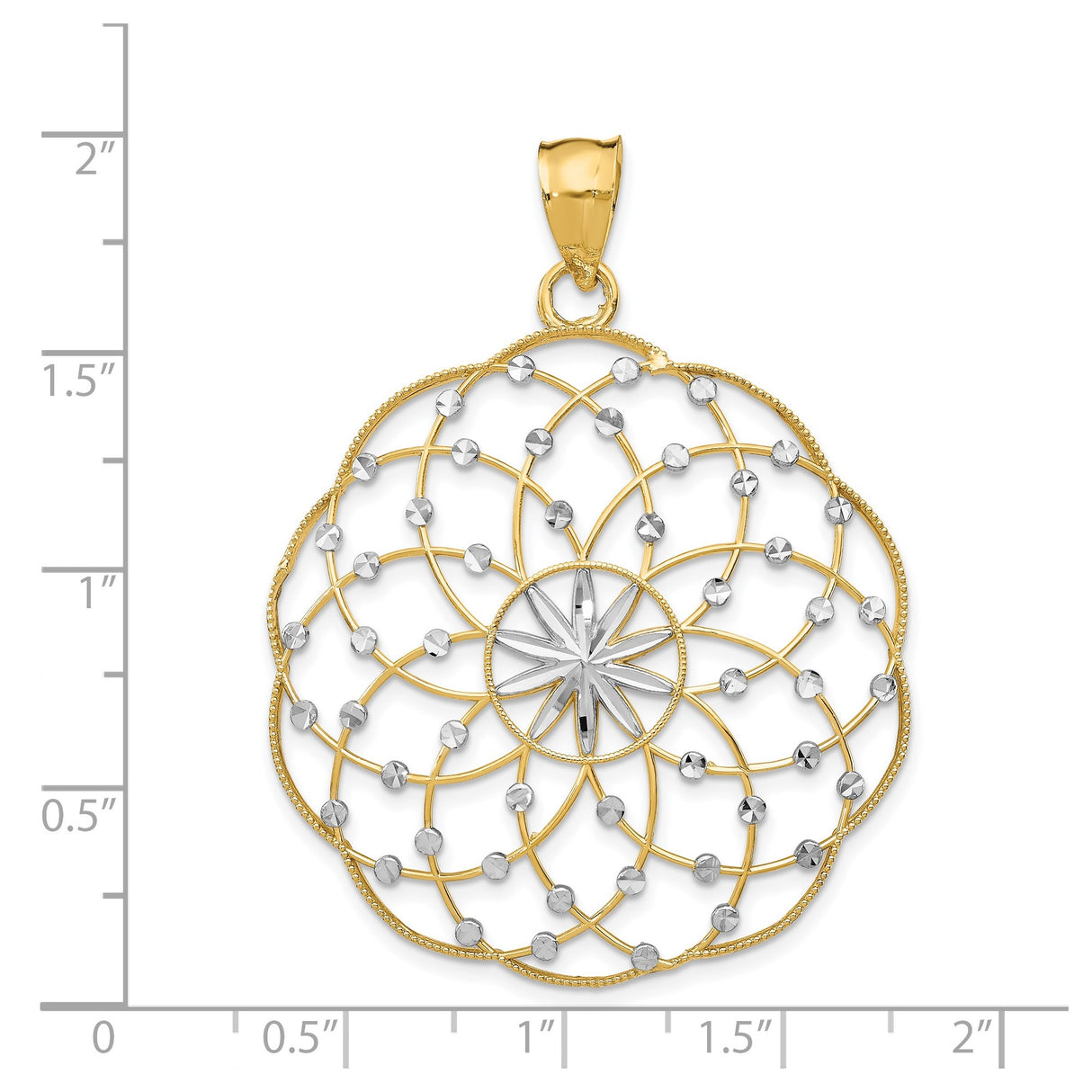14k Multi-Tone Gold Mandala Pendant with Floral Starburst Design for Women