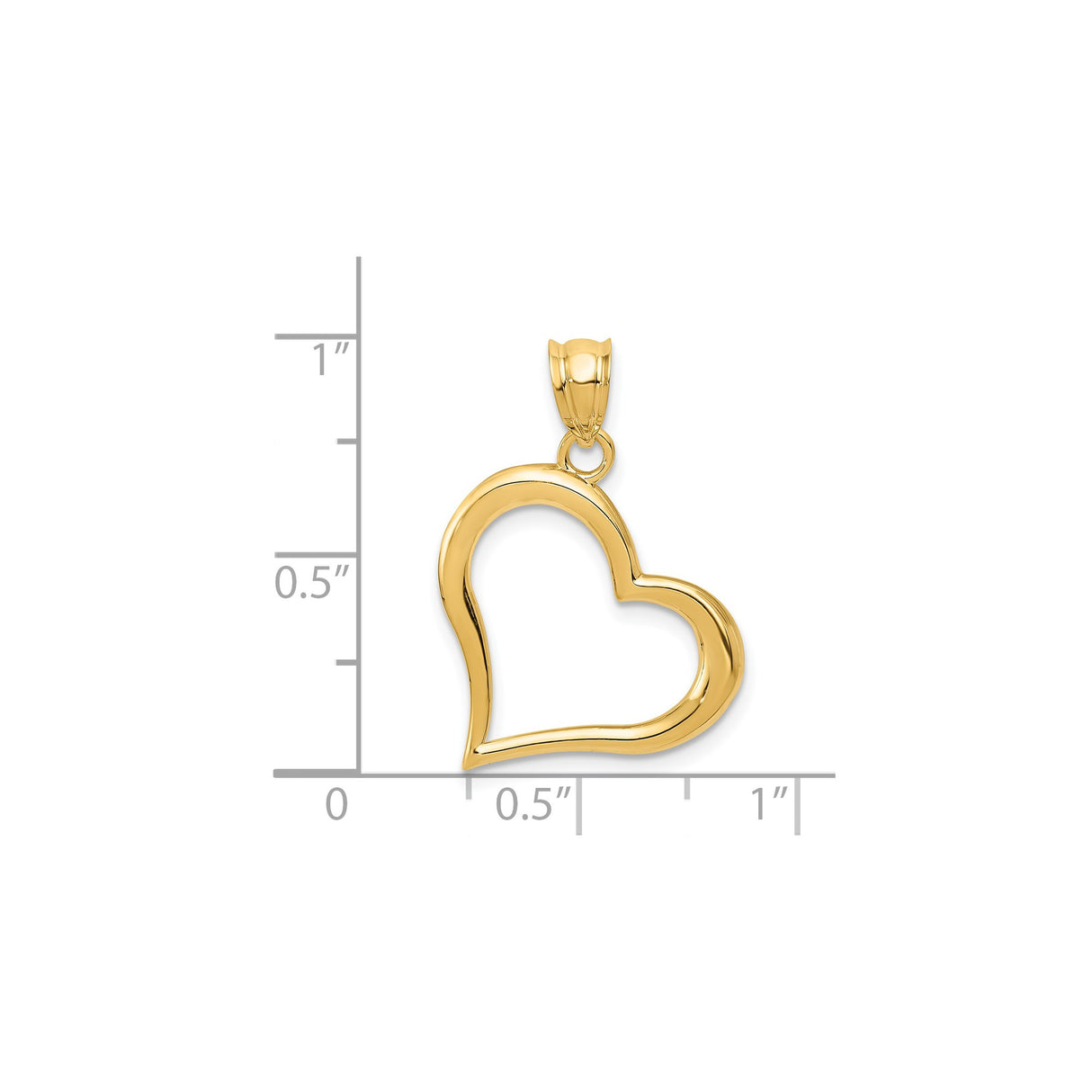 14k Yellow Gold Open Heart Pendant with Asymmetrical Design and Polished Finish