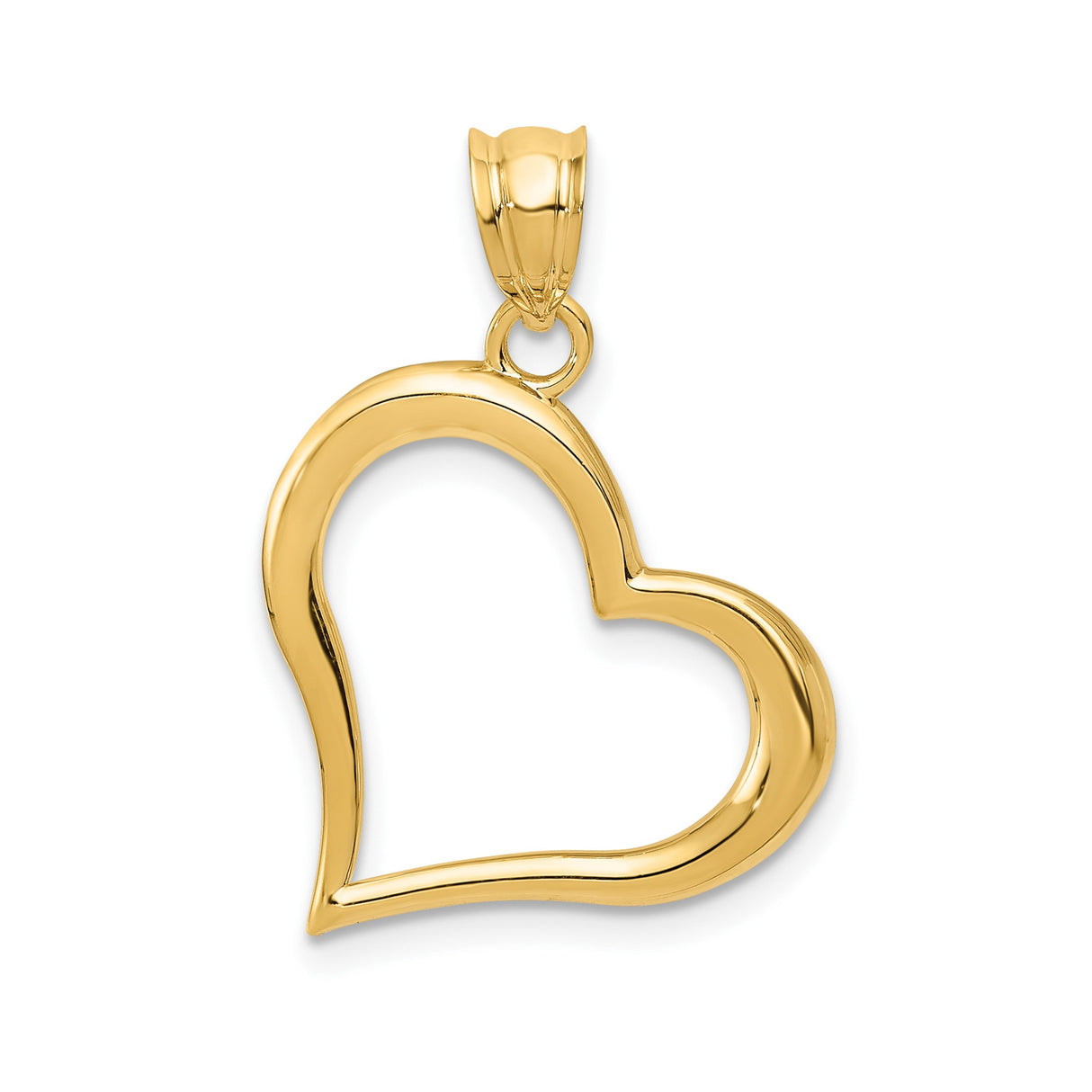 14k Yellow Gold Open Heart Pendant with Asymmetrical Design and Polished Finish