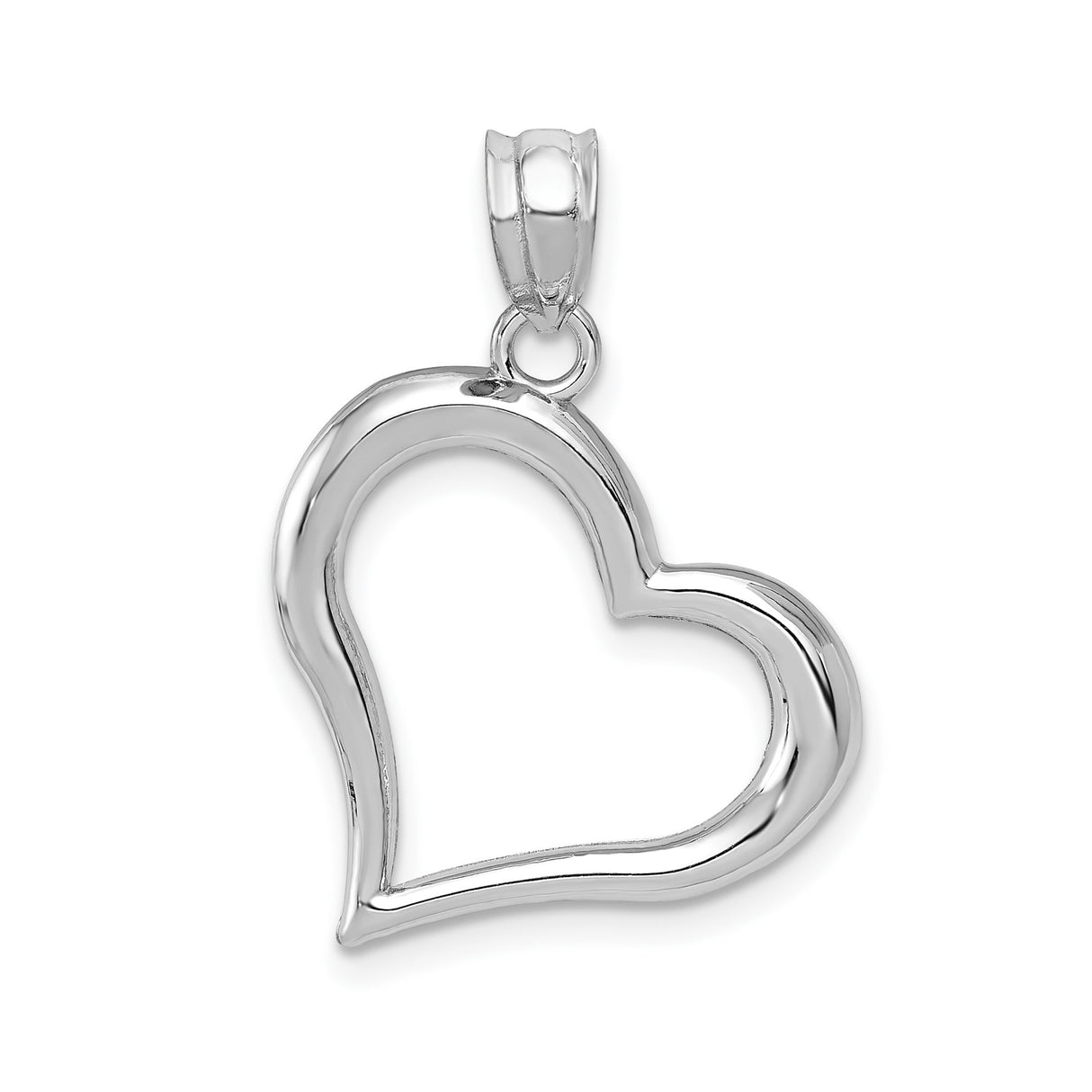 14k White Gold Open Heart Pendant for Women, Minimalist Polished Love Charm
