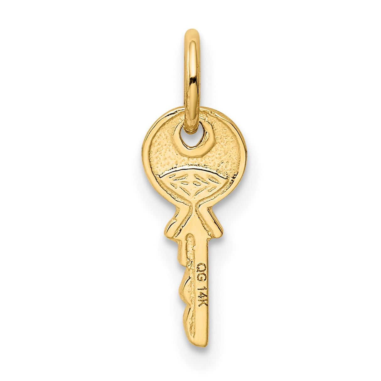 14k Yellow Gold Key Pendant with Textured Finish and Etched Detailing for Women