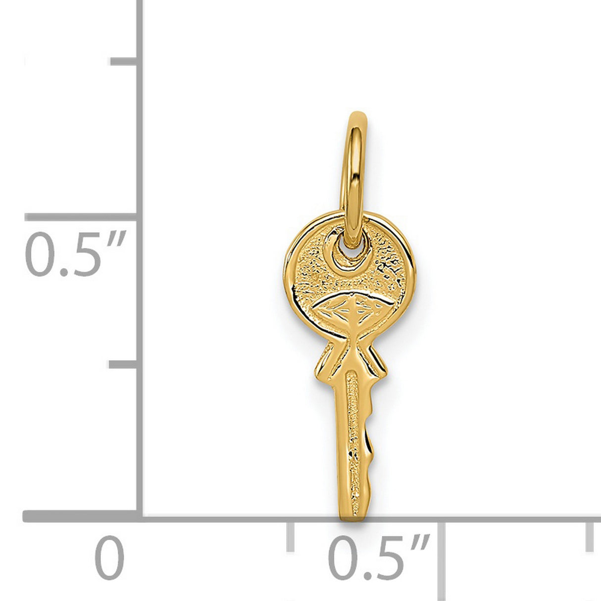 14k Yellow Gold Key Pendant with Textured Finish and Etched Detailing for Women