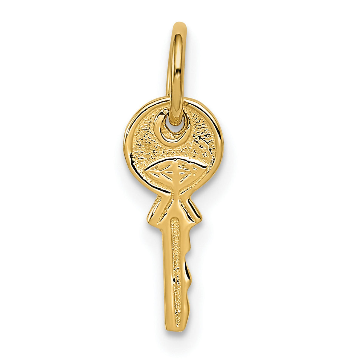 14k Yellow Gold Key Pendant with Textured Finish and Etched Detailing for Women